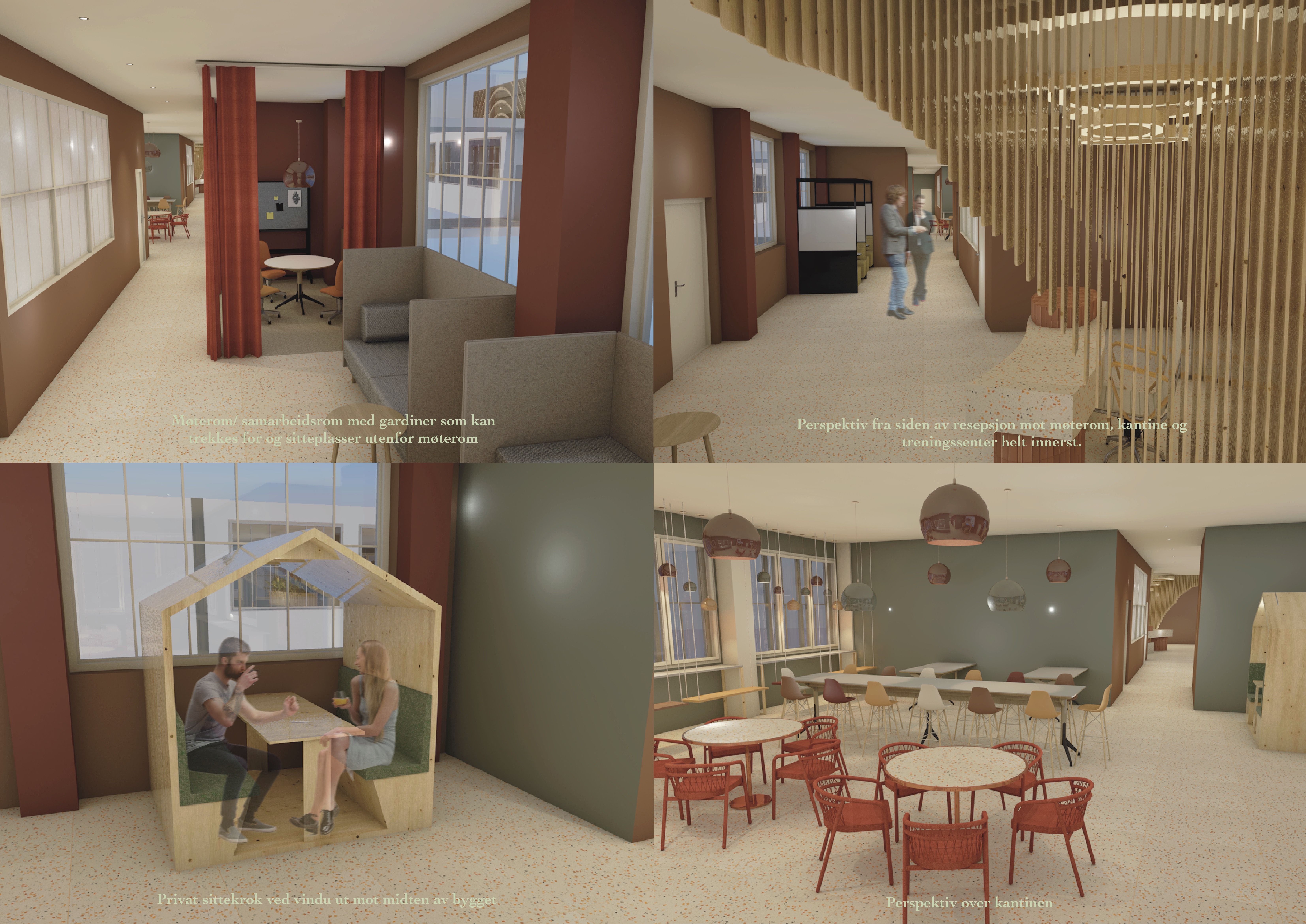 Smaller collaborative group rooms, reception and cantina